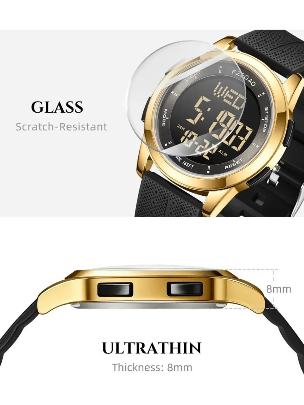 Ultra-Thin Waterproof Digital Watch for Men | Stylish & Durable Timepiece